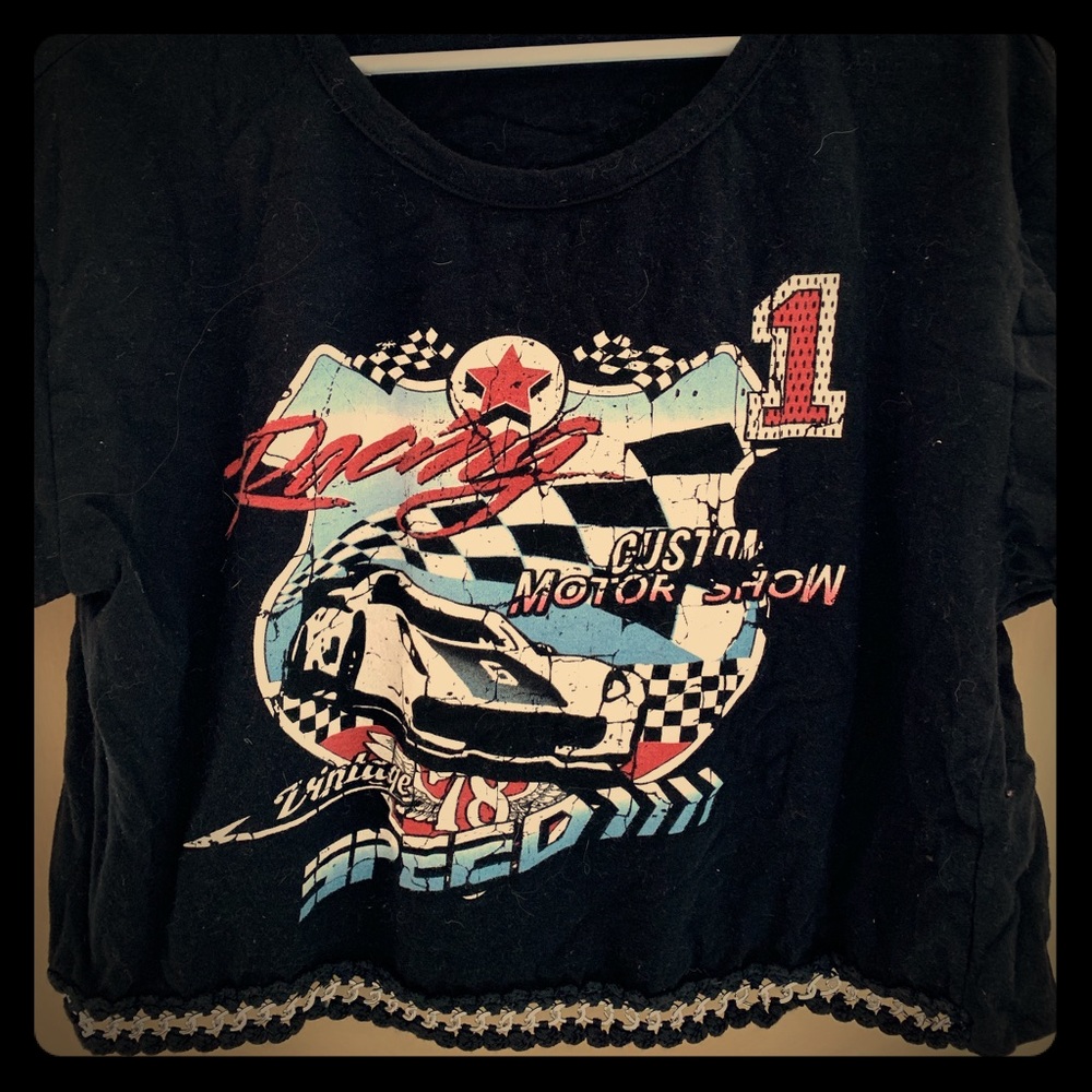 Cropped ‘Custom Racing’ Shirt w/ Chain Accent